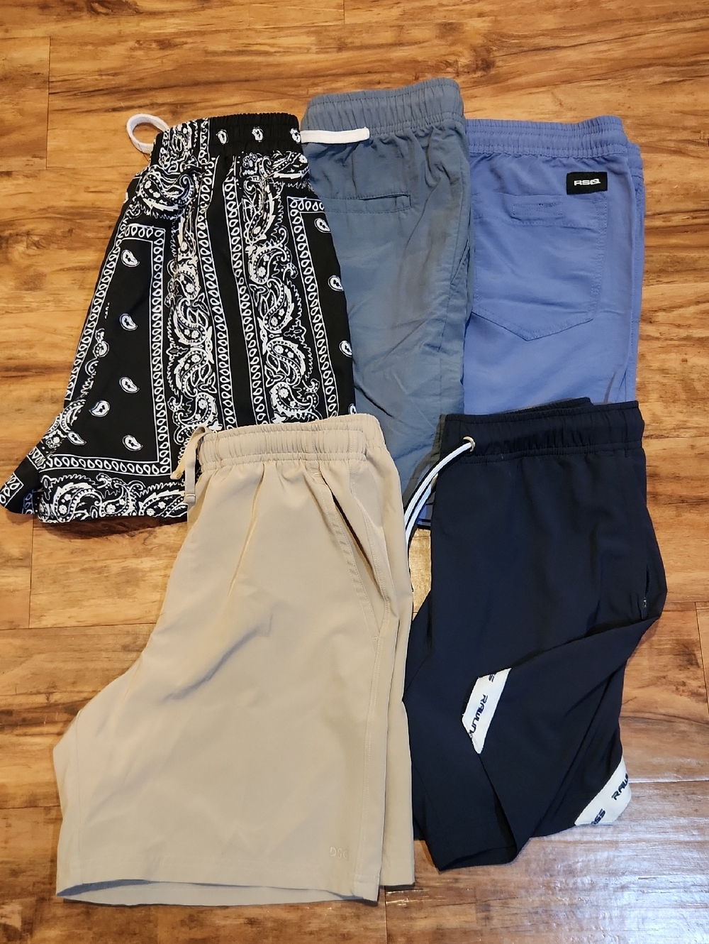 Rawlings Kids Five-Pack Shorts Set — Black Bandana, Light Blue, Gray, Tan, Navy